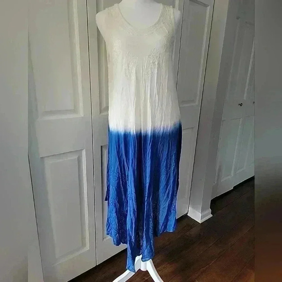 Venice Blue Ombre Dip Dye Asemetric Dress Beach Resort Blue White SZ Med/Large - Picture 1 of 5